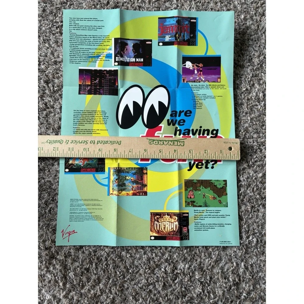 Virgin 1 (Super Nintendo , 1994) Rare Poster Only P-VIR-SNS-USA-1